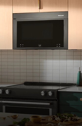 A KitchenAid® Over-the-Range microwave installed in a kitchen.
