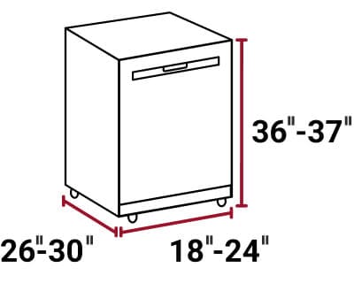 Diagram of height, width and depth of portable dishwasher