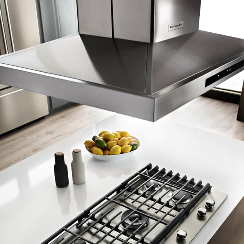 Range hood over a kitchen island
