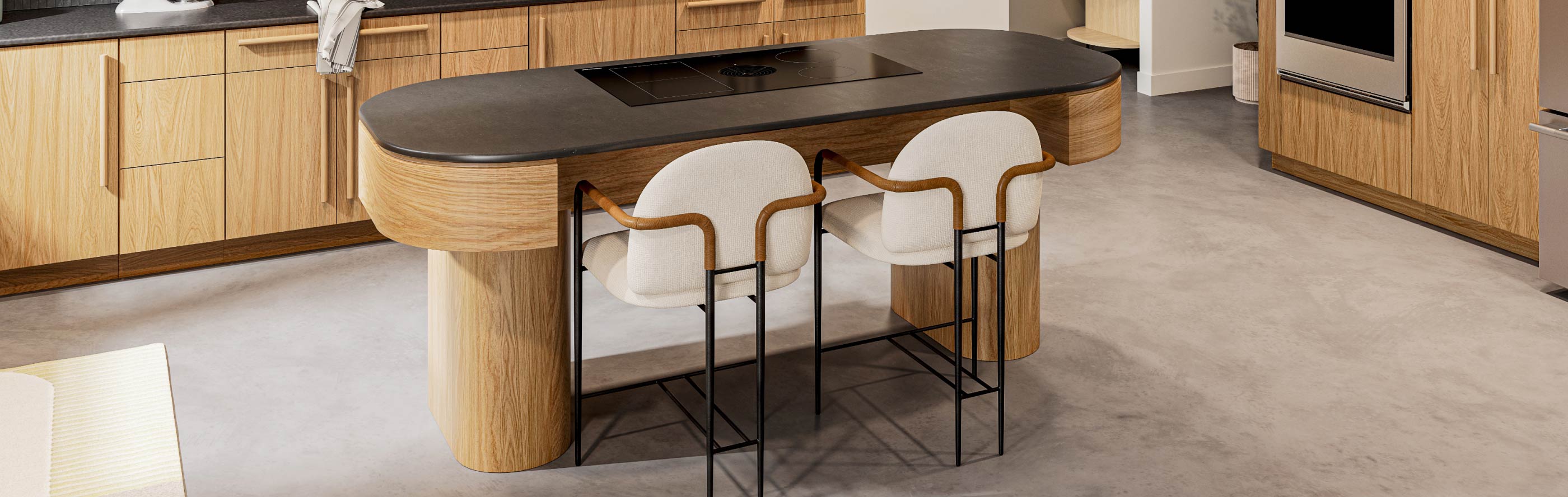 Kitchen island with slide-in range