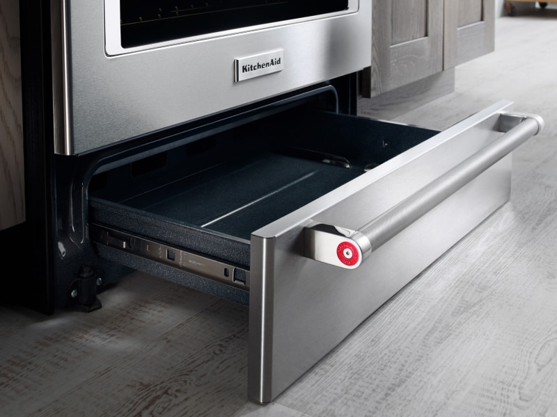 Open warming drawer Open warming drawer