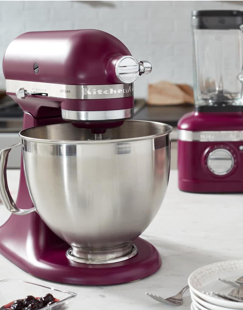 A KitchenAid® Stand Mixer and Blender in Beetroot.