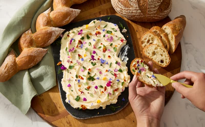 Herb and flower butter served with bread. 
