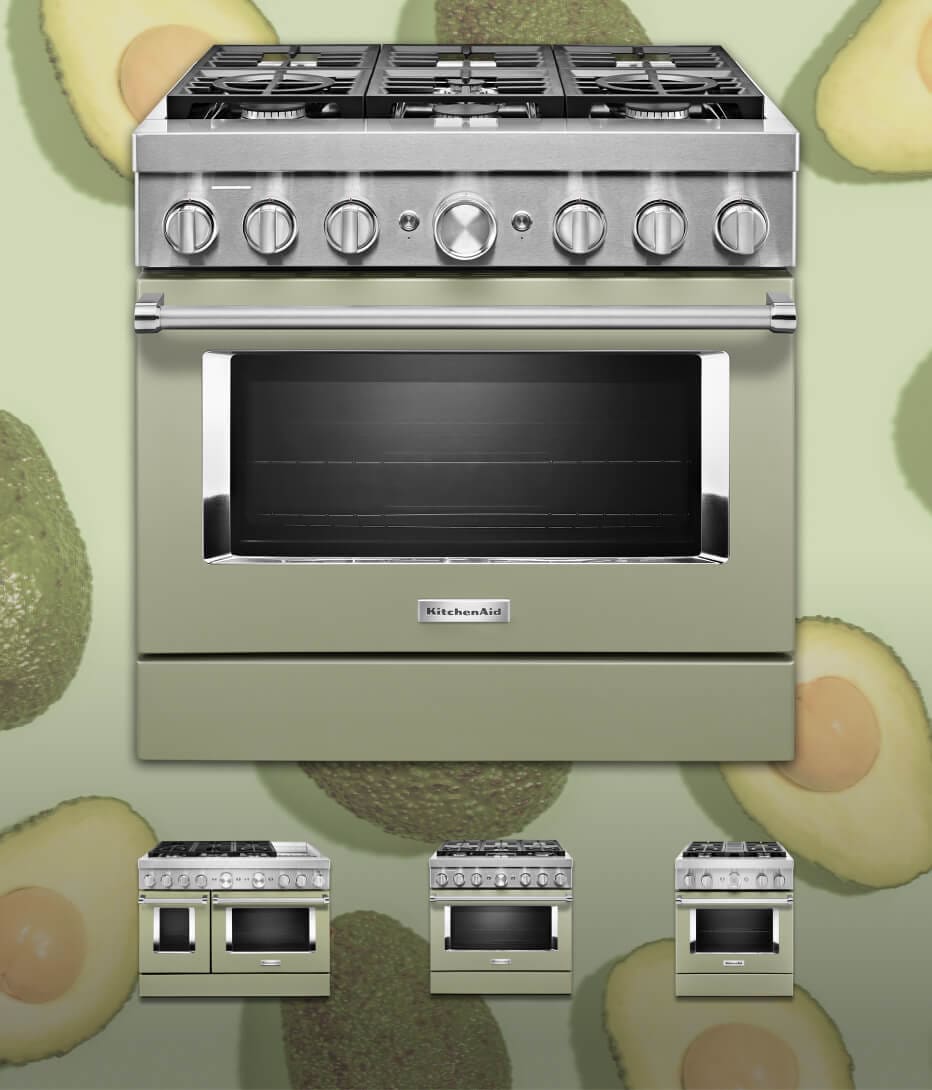 Product shot of avocado cream range with real-life avocados in background.