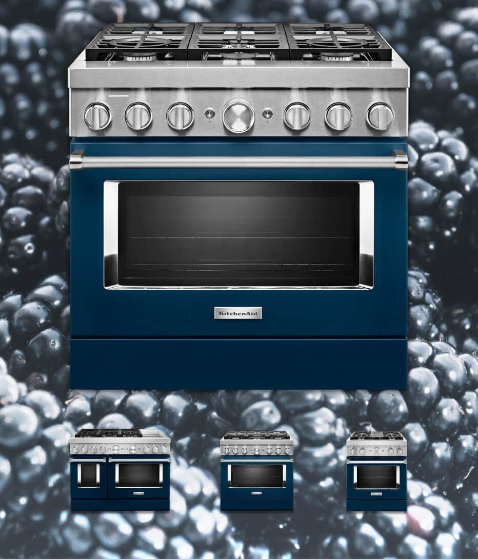 Product shot of ink blue range with real-life blackberries in background.