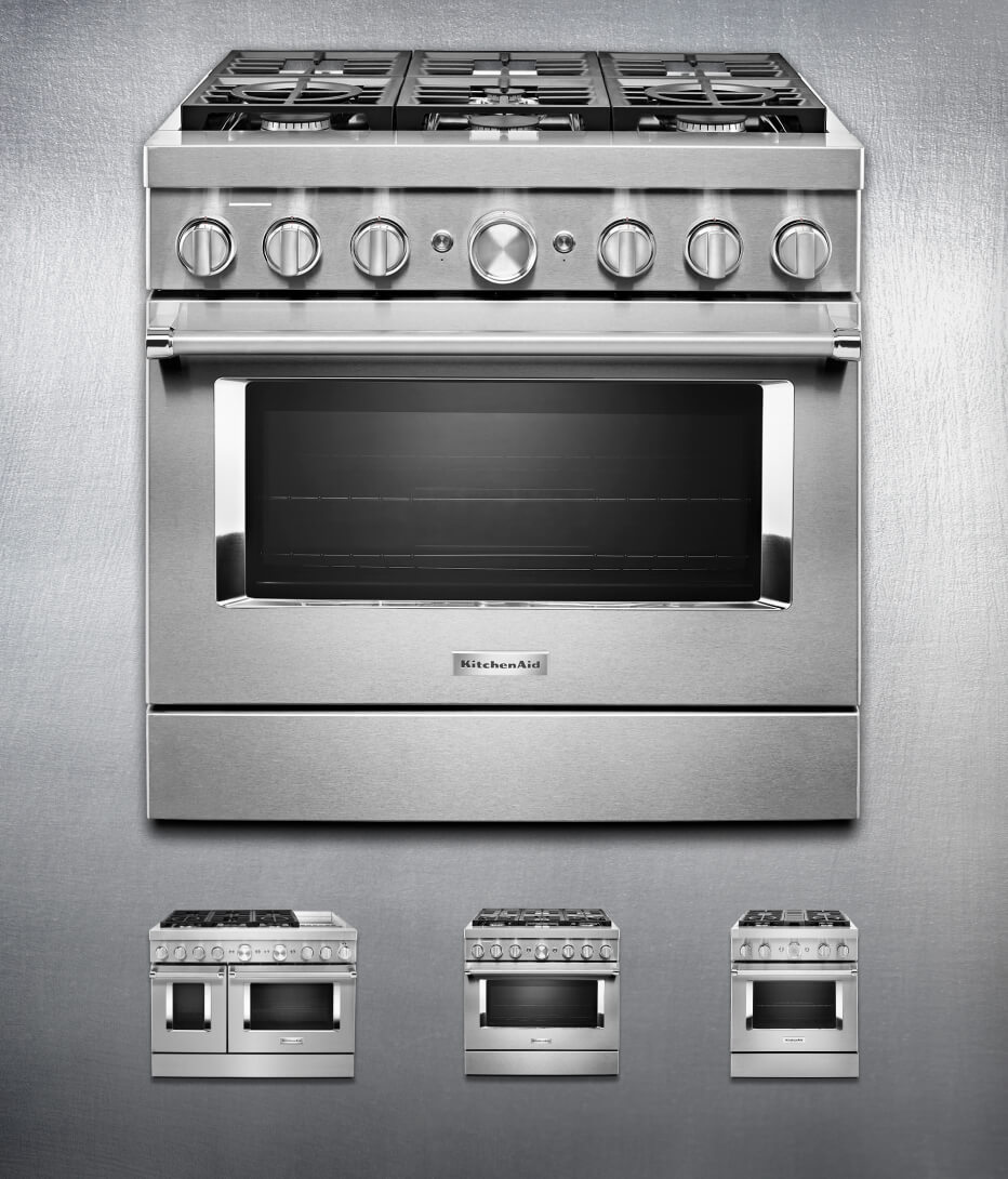 Product shot of stainless steel range.