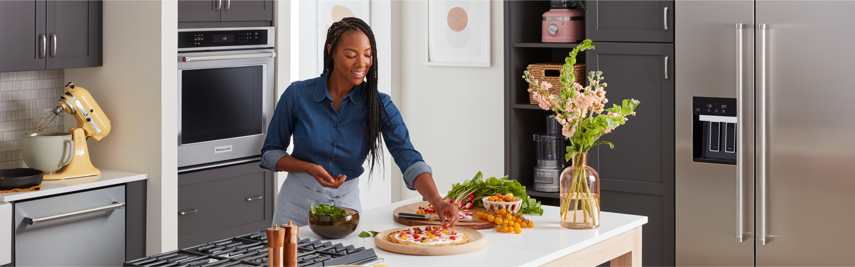 A person preparing food on a countertop.