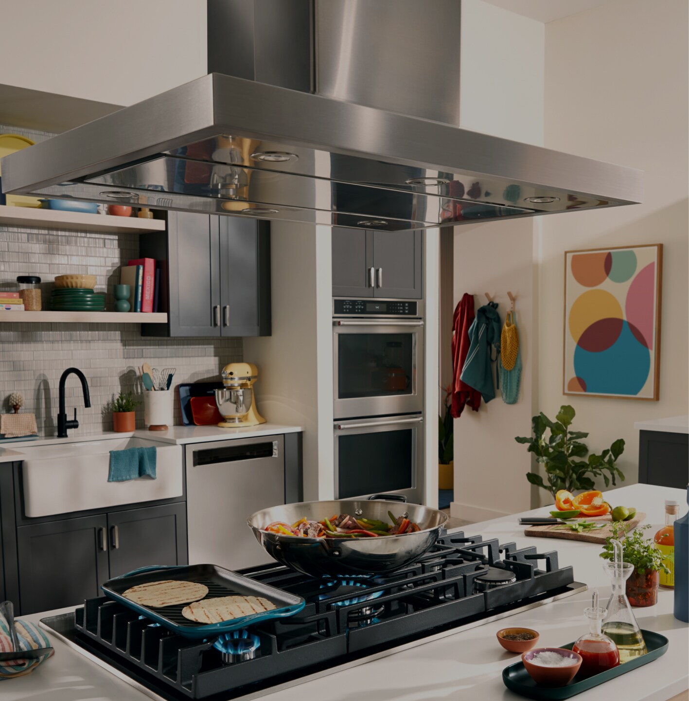 A KitchenAid Cooktop in a kitchen.