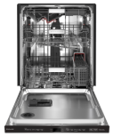 Empty KitchenAid® 360° Max Jets™ Third Rack Dishwasher with a stainless interior.