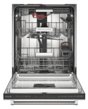 Empty flush dishwasher with three interior racks