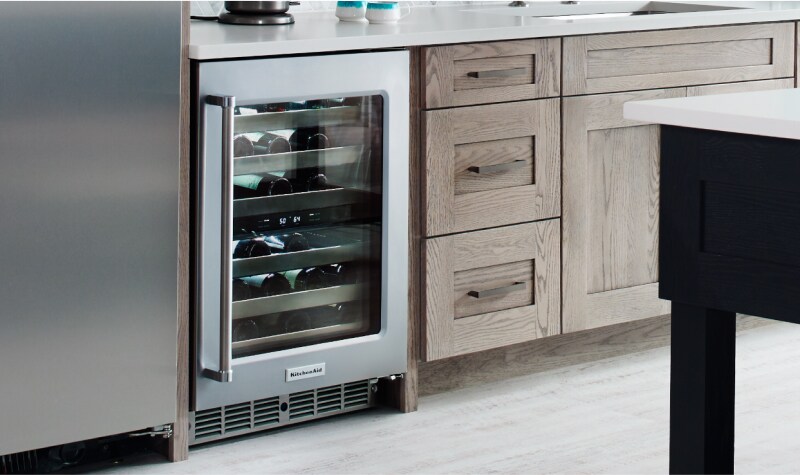 A stocked KitchenAid® Wine Cellar.