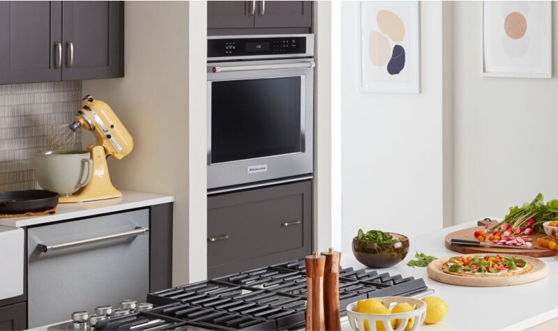 A kitchen with various KitchenAid® appliances. 