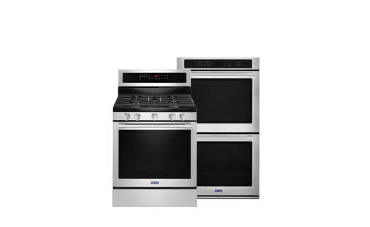 A KitchenAid® Wall Oven and Range.