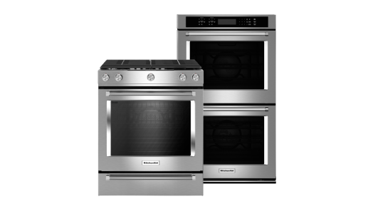 A KitchenAid® Wall Oven and Range.