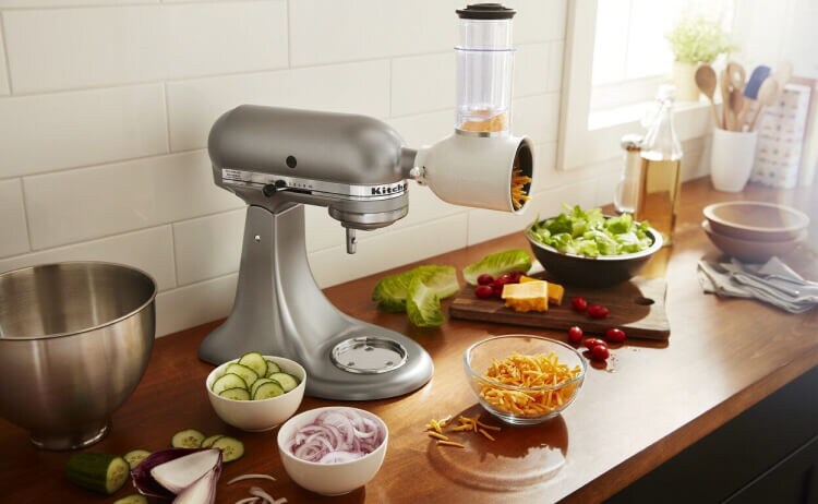 A Fresh Prep Shredder Attacment shredding cheese.