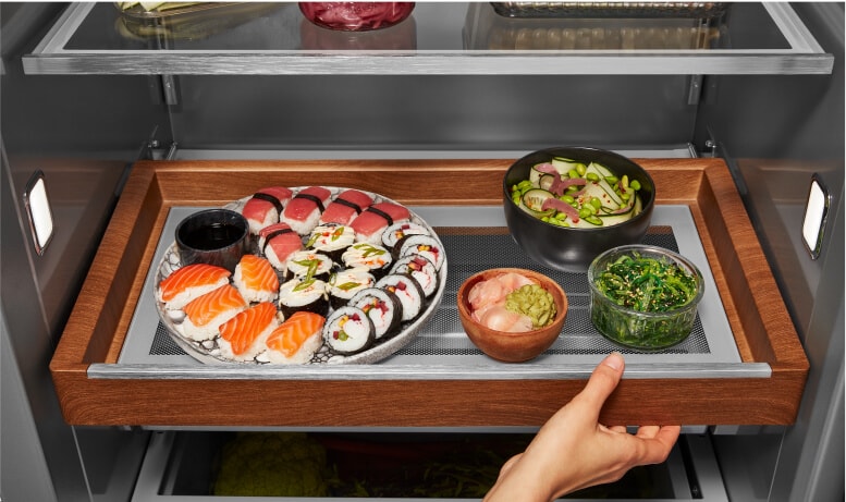 Sliding Storage Tray filled with food