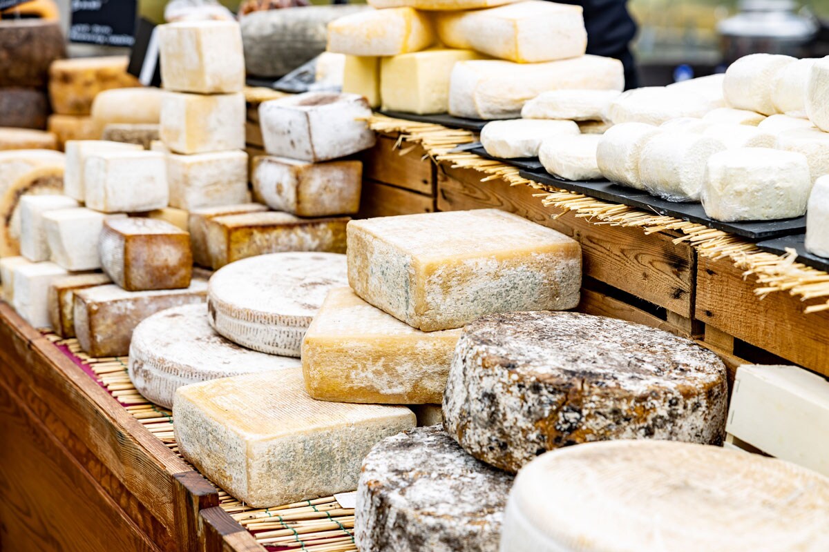A variety of cheeses.