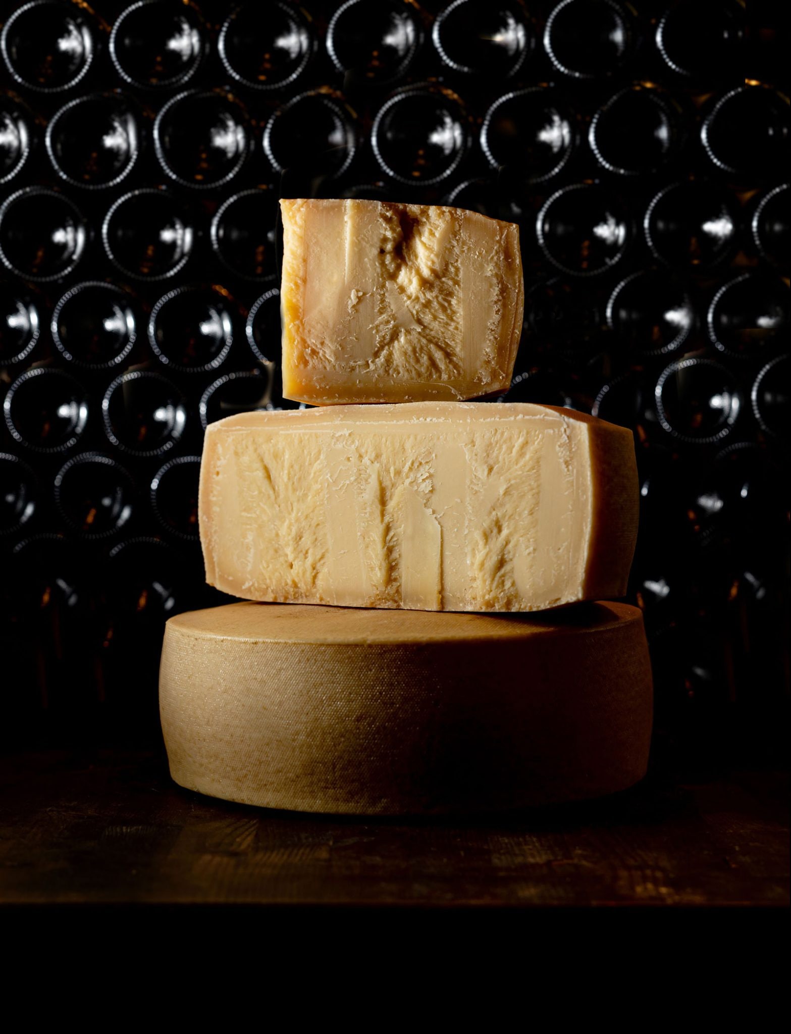 Wheels of cheese.