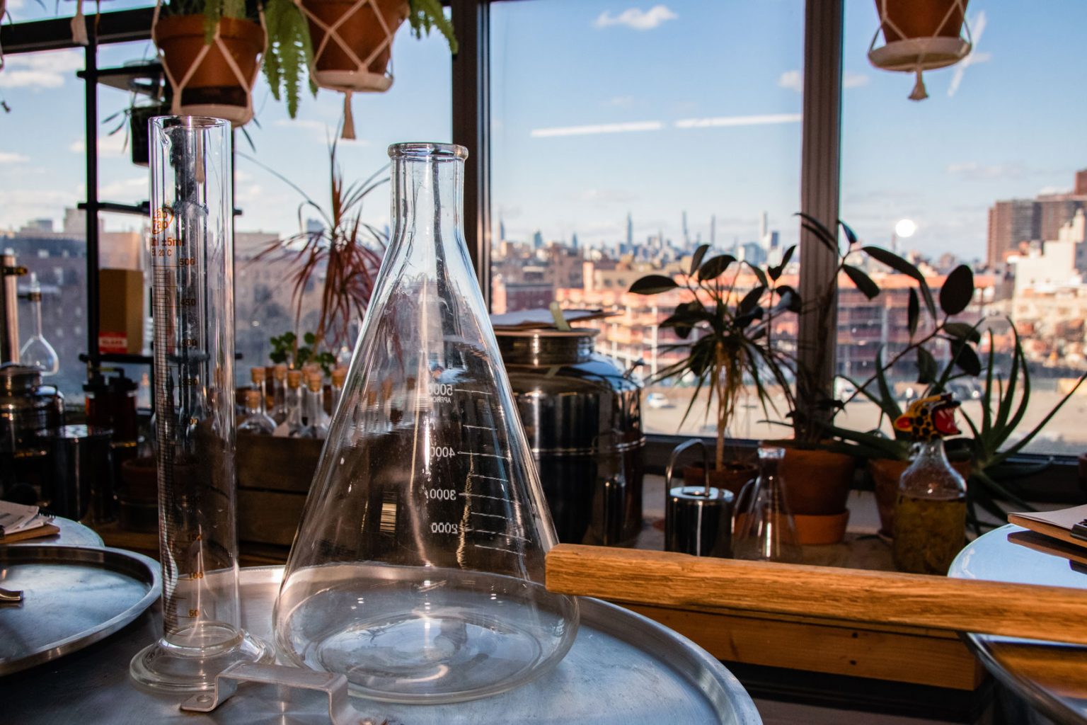 A glass flask used to measure liquid.