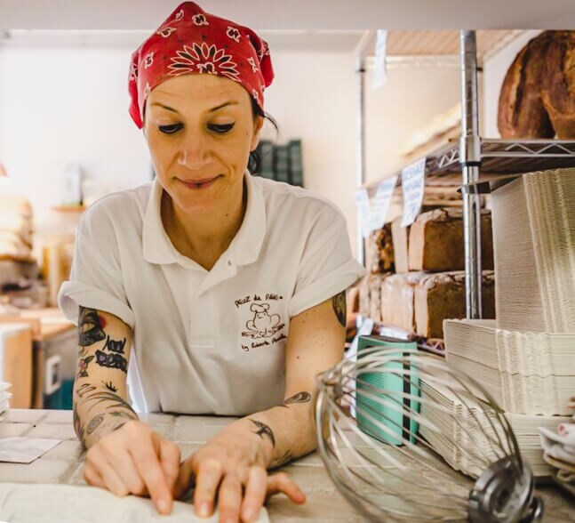 Roberta Pezzella smiling down at her hands.