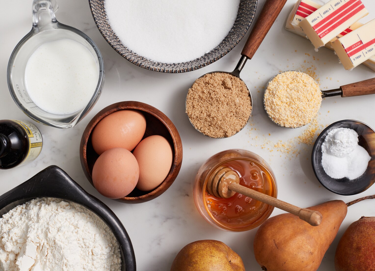 Baking ingredients on a white counter