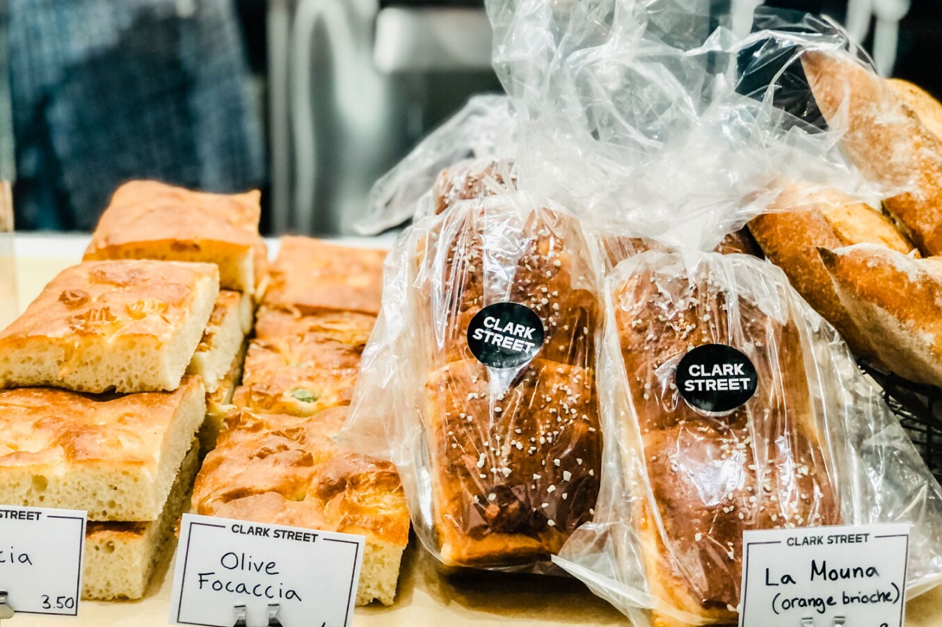 A variety of breads on display.