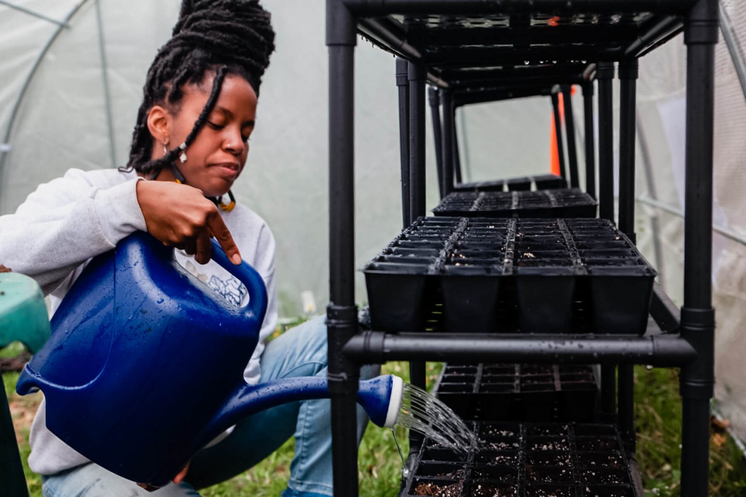 Christa watering nursery plants