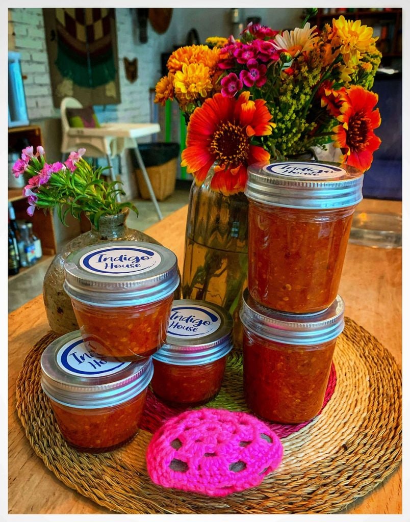 Small glass jars of chili paste.