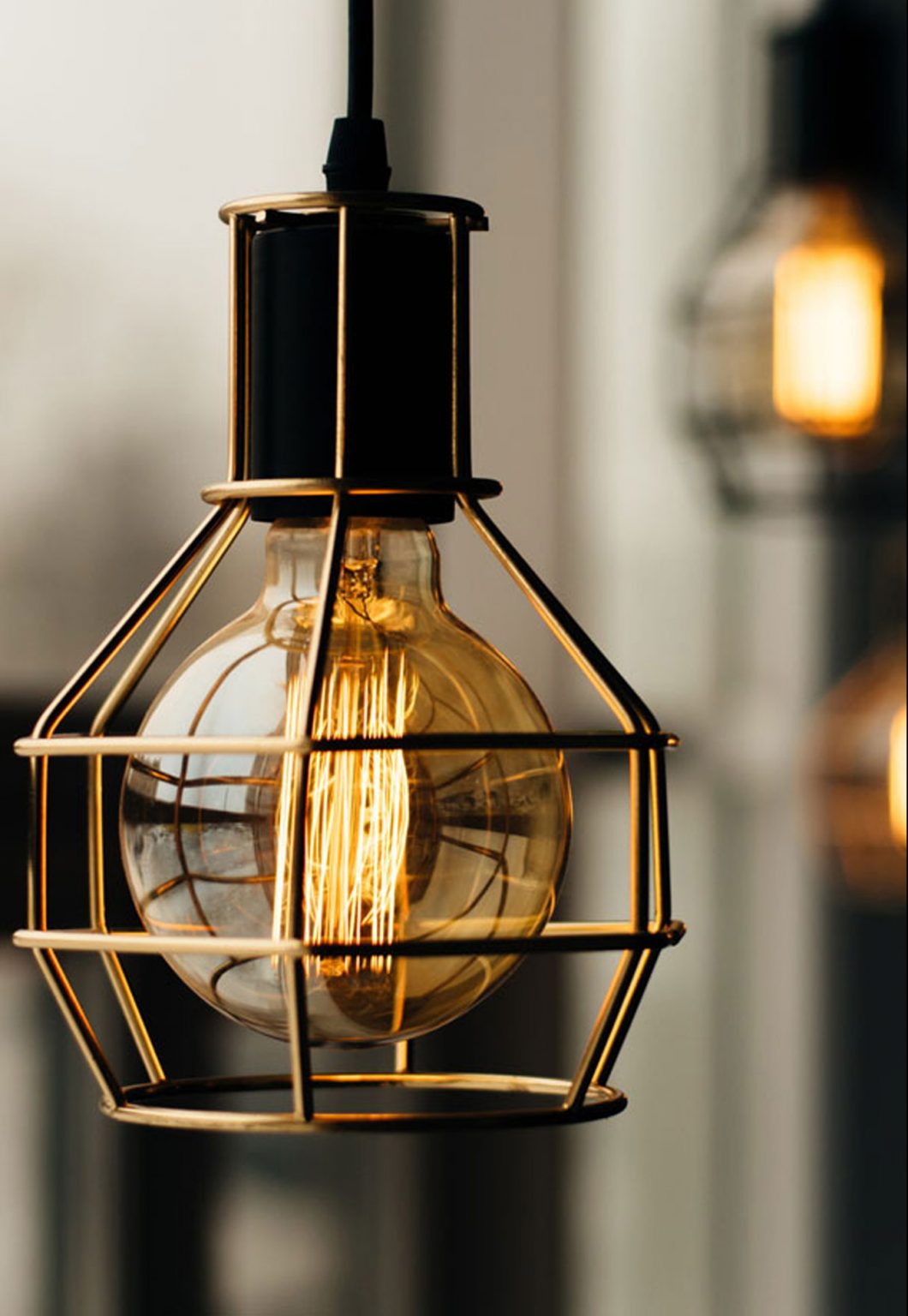 An industrial-style ceiling lamp.
