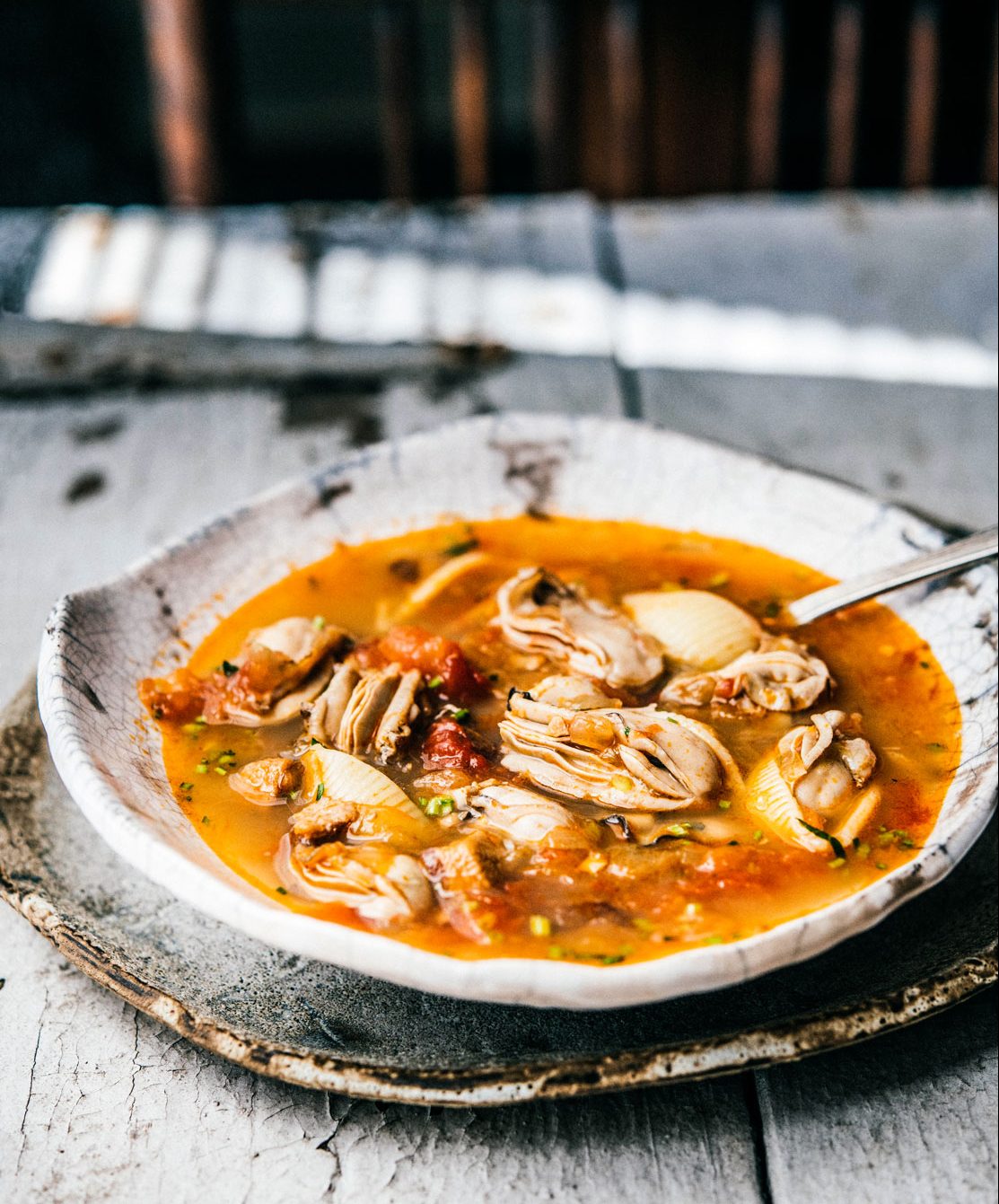 Velma Marie’s oyster soup in a serving bowl.