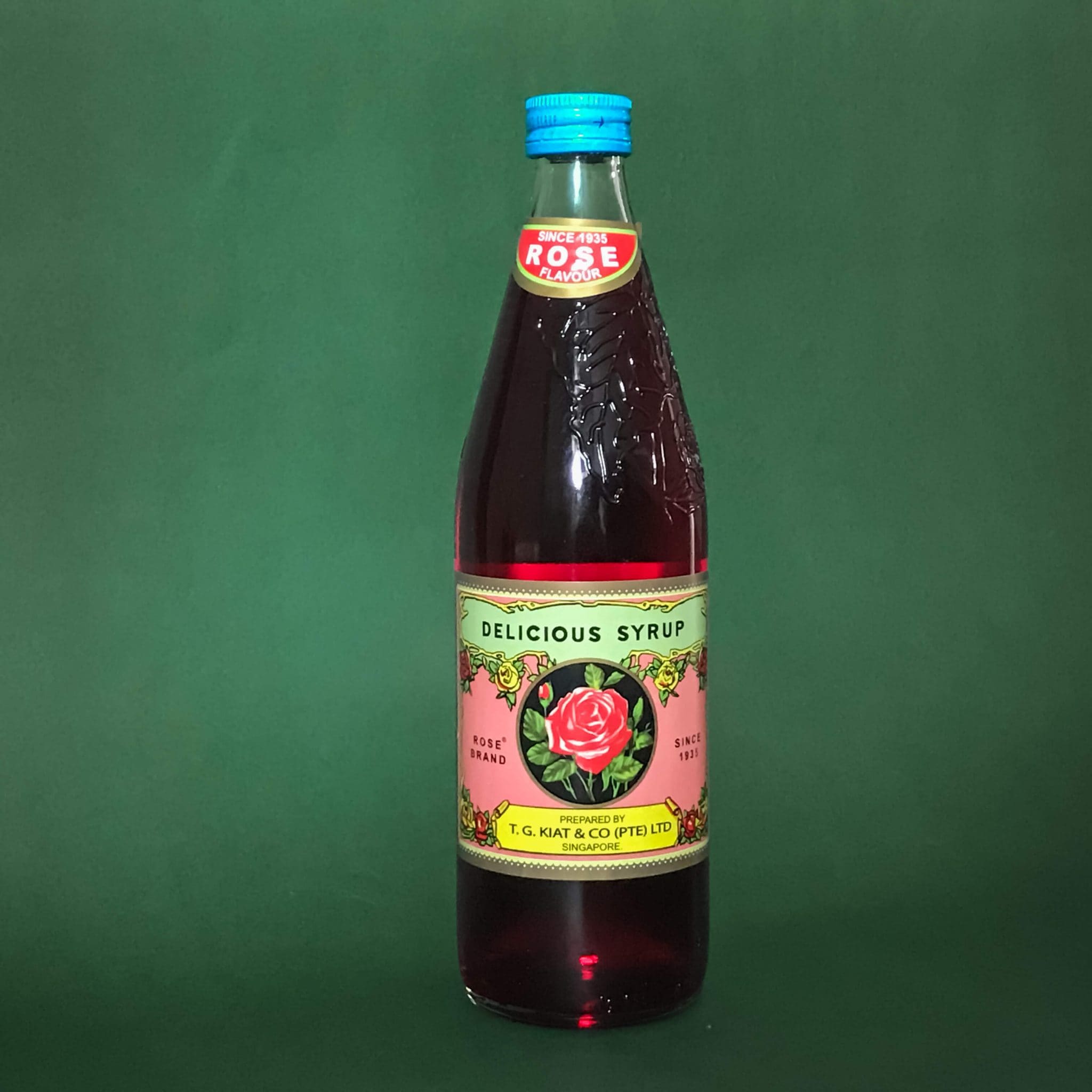 A bottle of Rose Brand Rose Syrup.