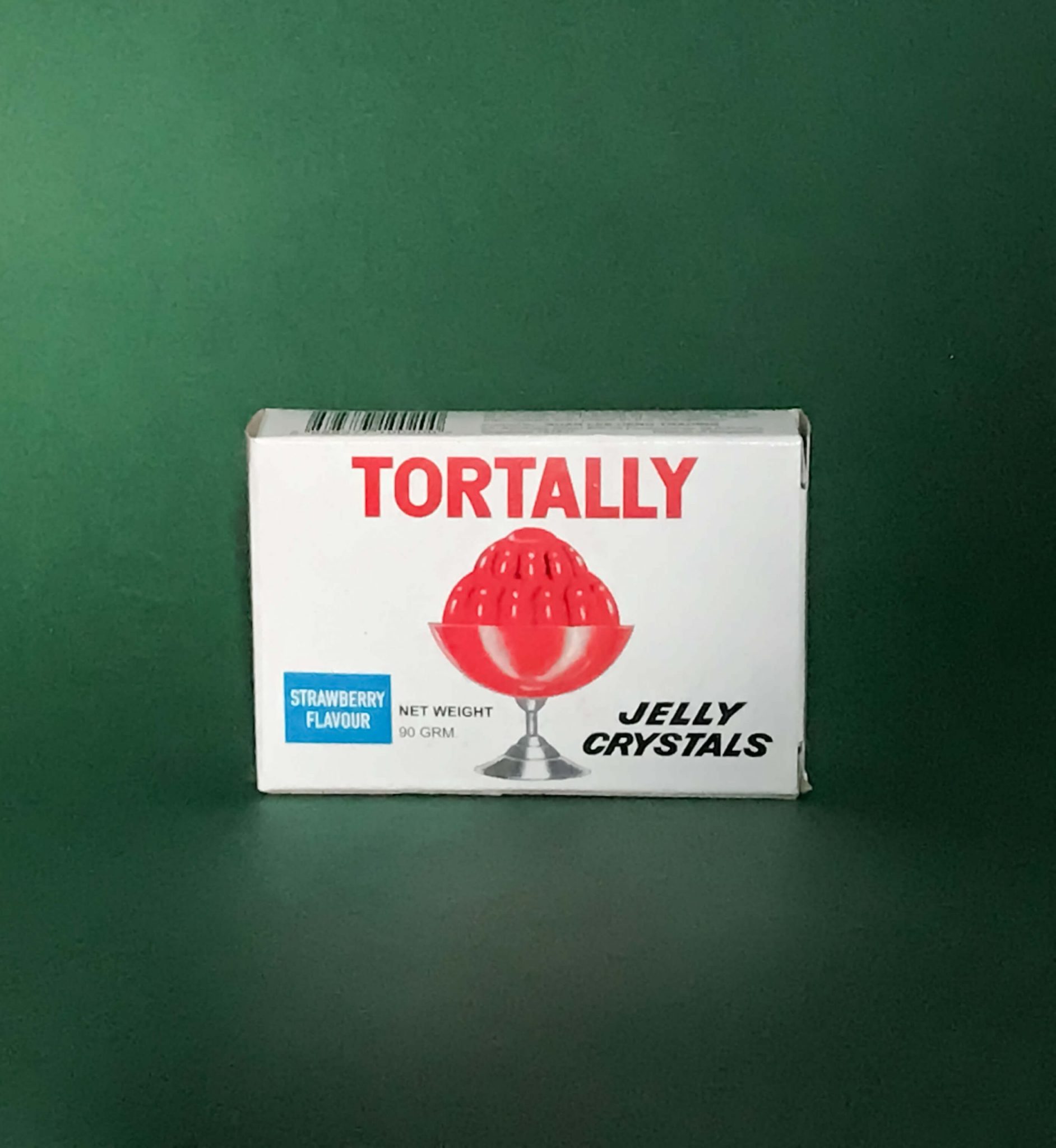 A white box of strawbery Tortally Jelly Crystals.