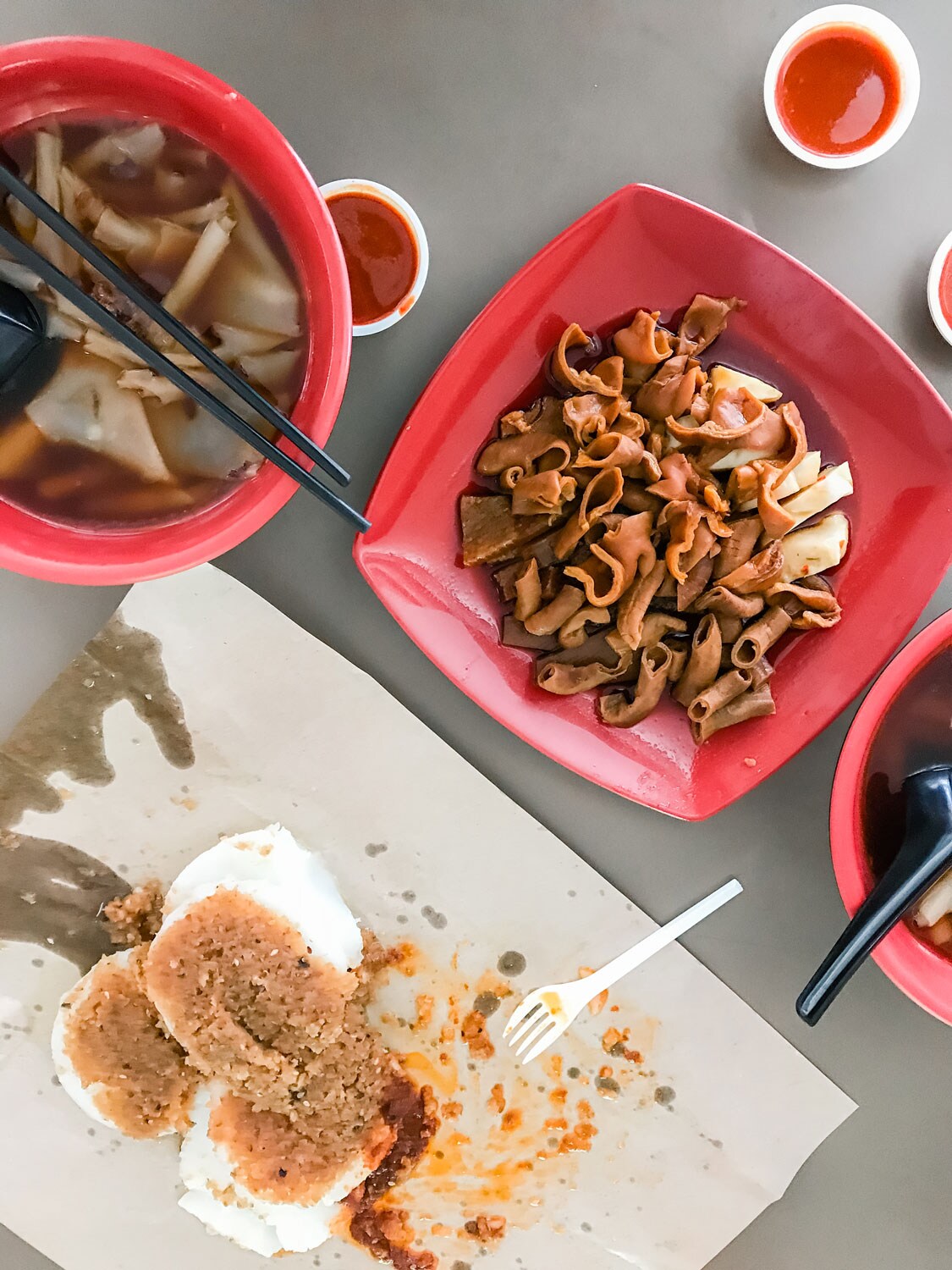 Unique Asian foods resting on a table.