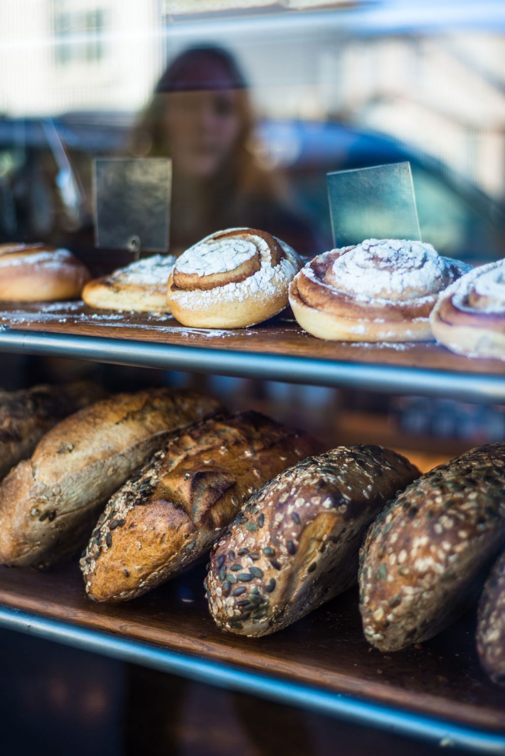 A variety of breads on display.