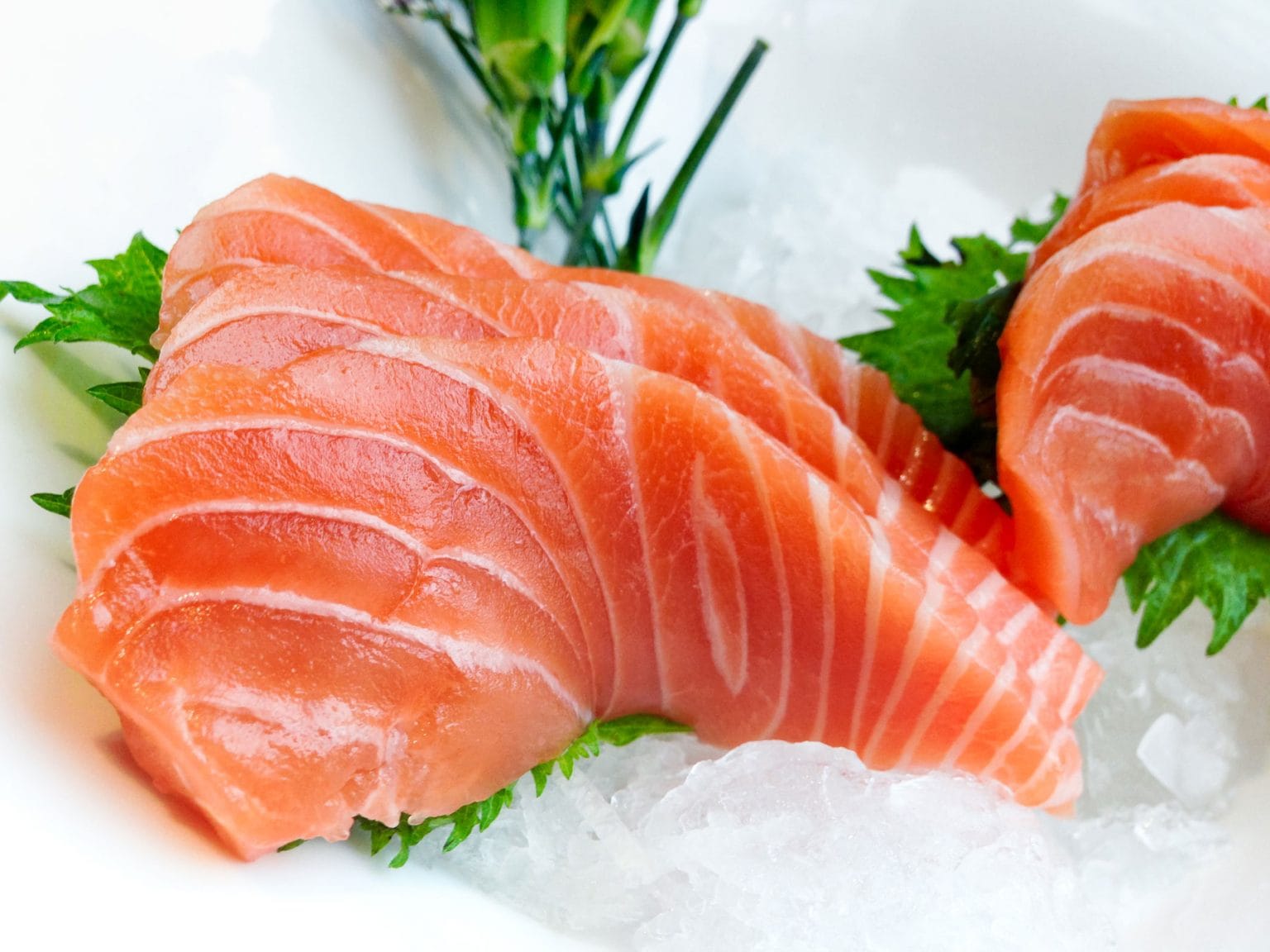 Raw, fresh salmon resting on clean, crushed iced.