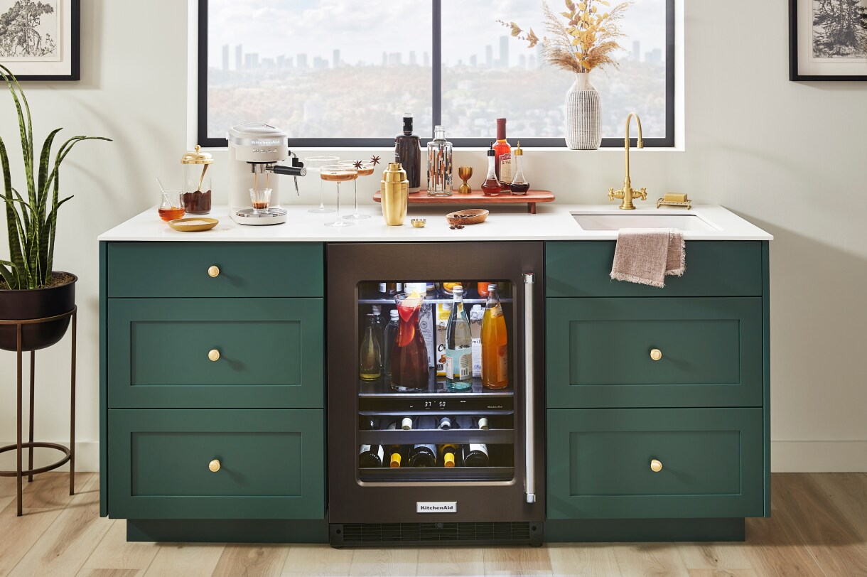 Wet bar with a KitchenAid® undercounter refrigerator
