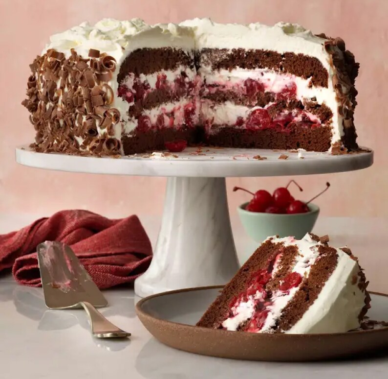 Black forest cake on a cake stand