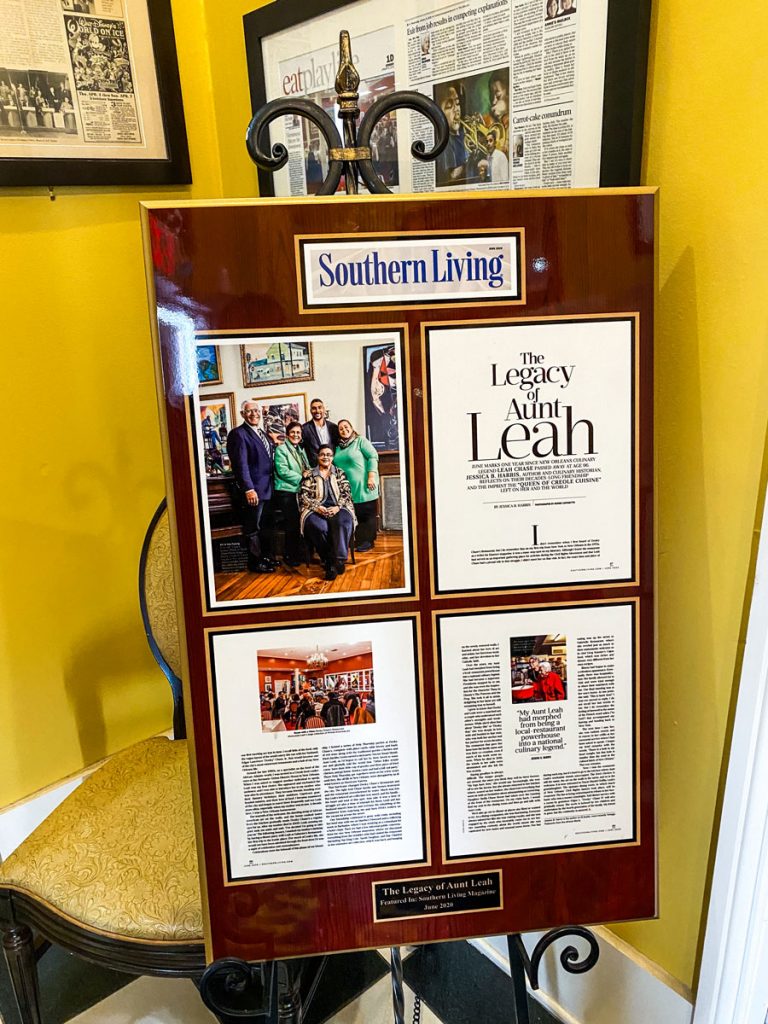 An article on display at Dooky Chase's Restaurant.