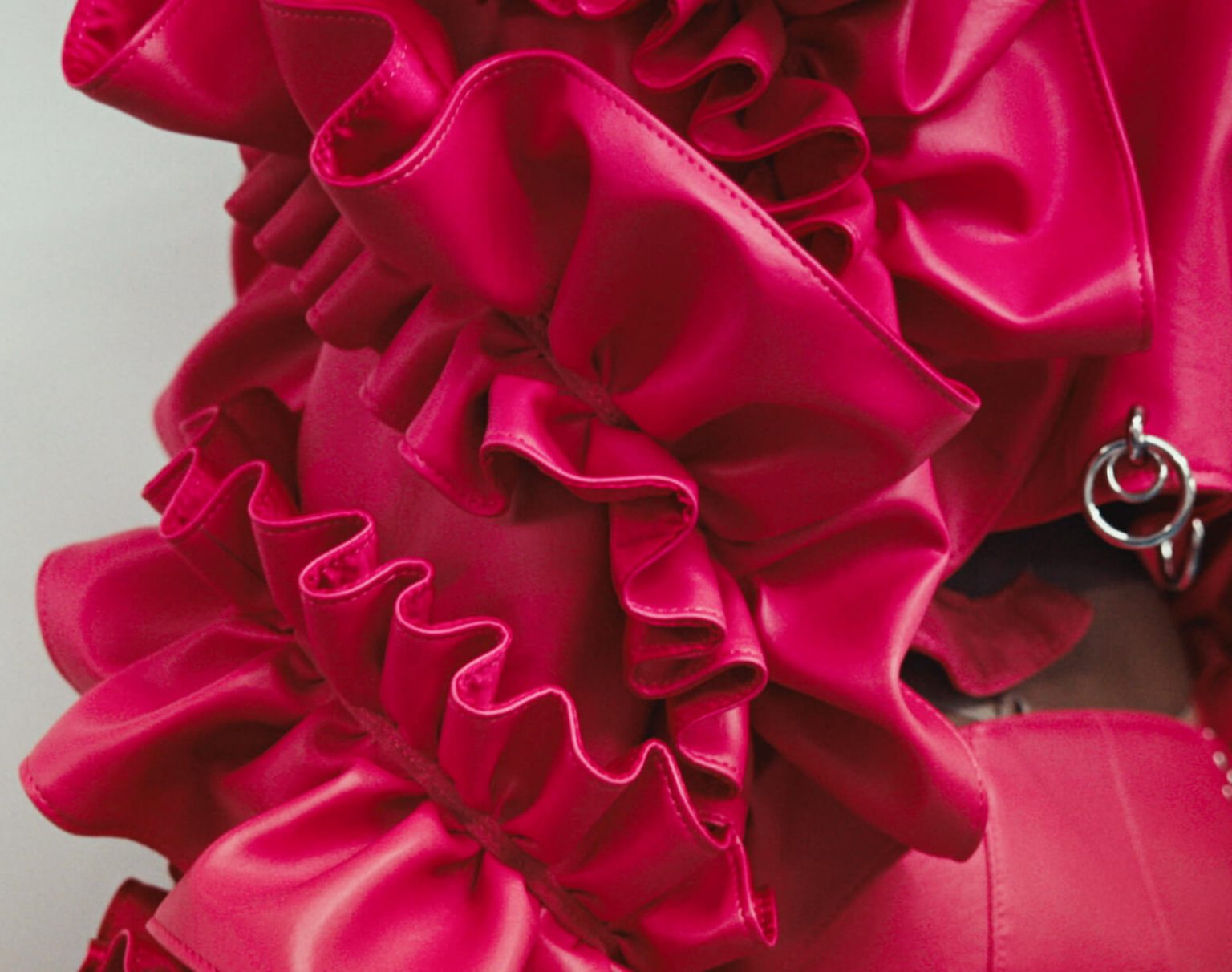 A close up of the ruffled details of Look Eleven.