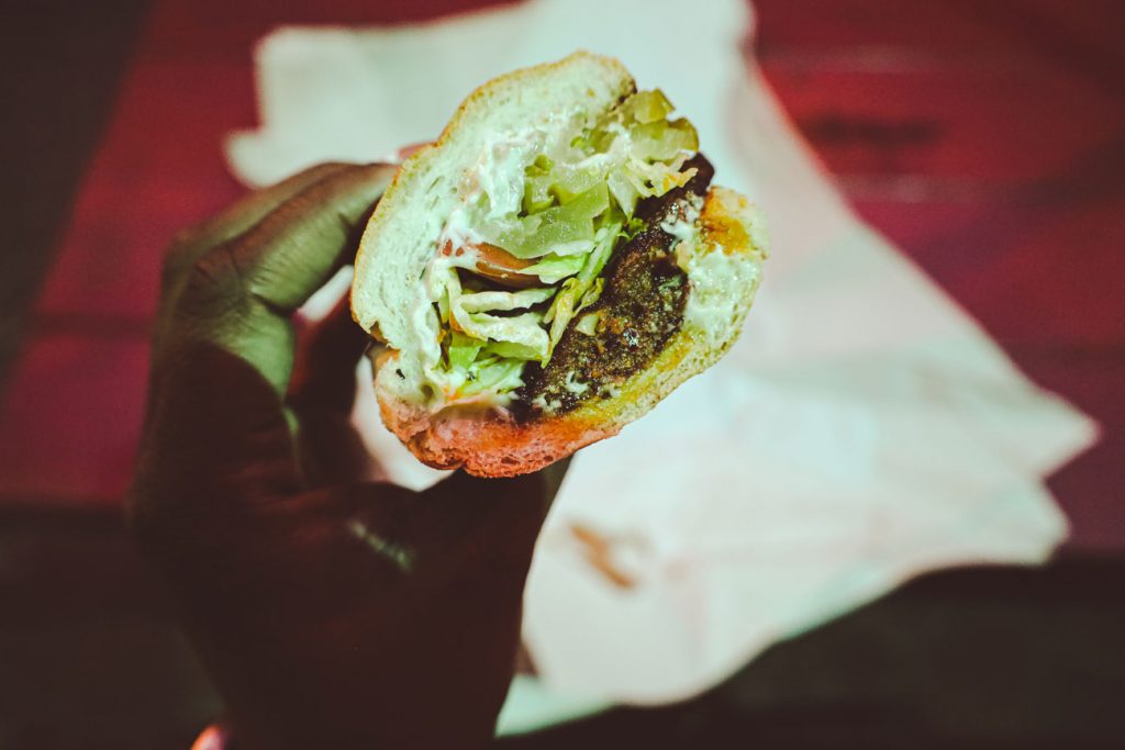 Half of a po'boy sandwich.