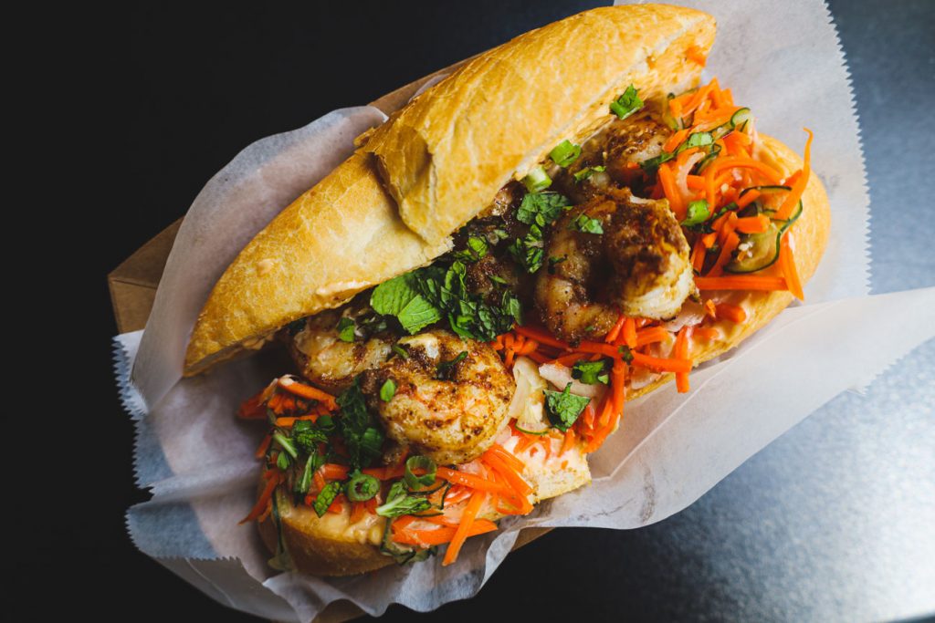 A shrimp po'boy sandwich.