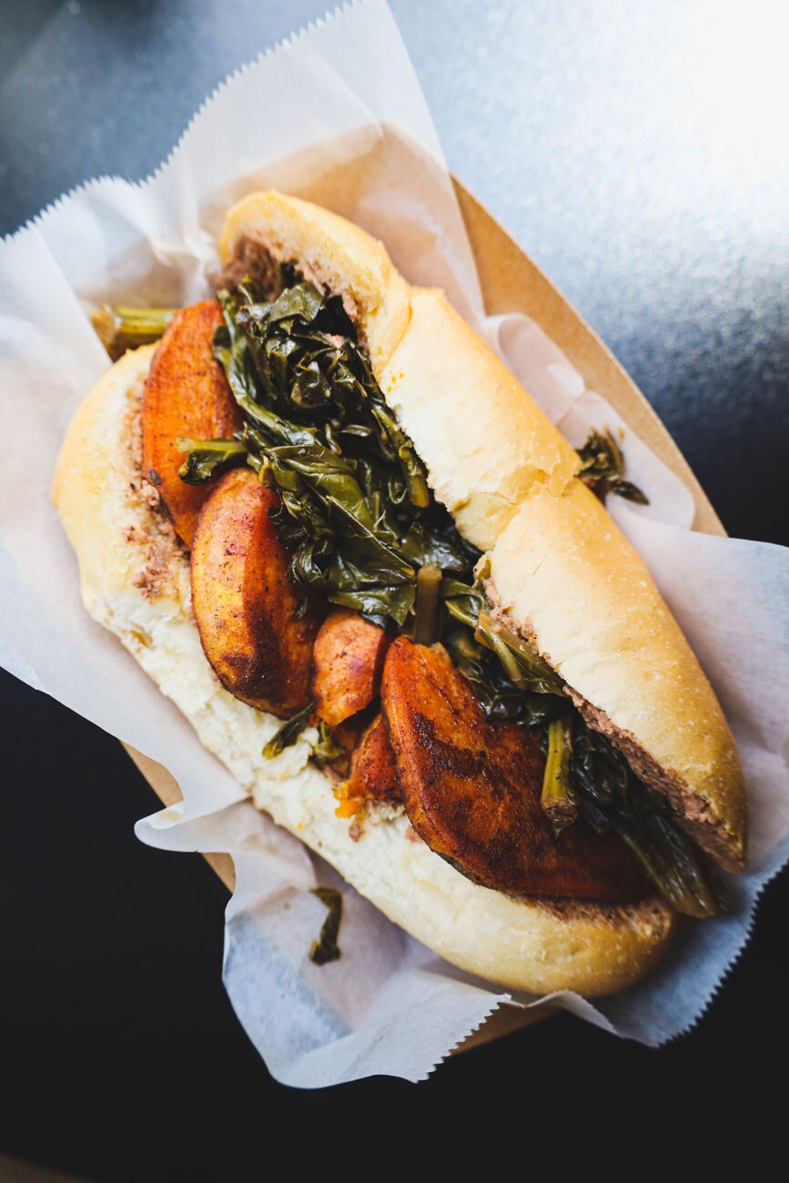 A sweet potato po'boy sandwich.