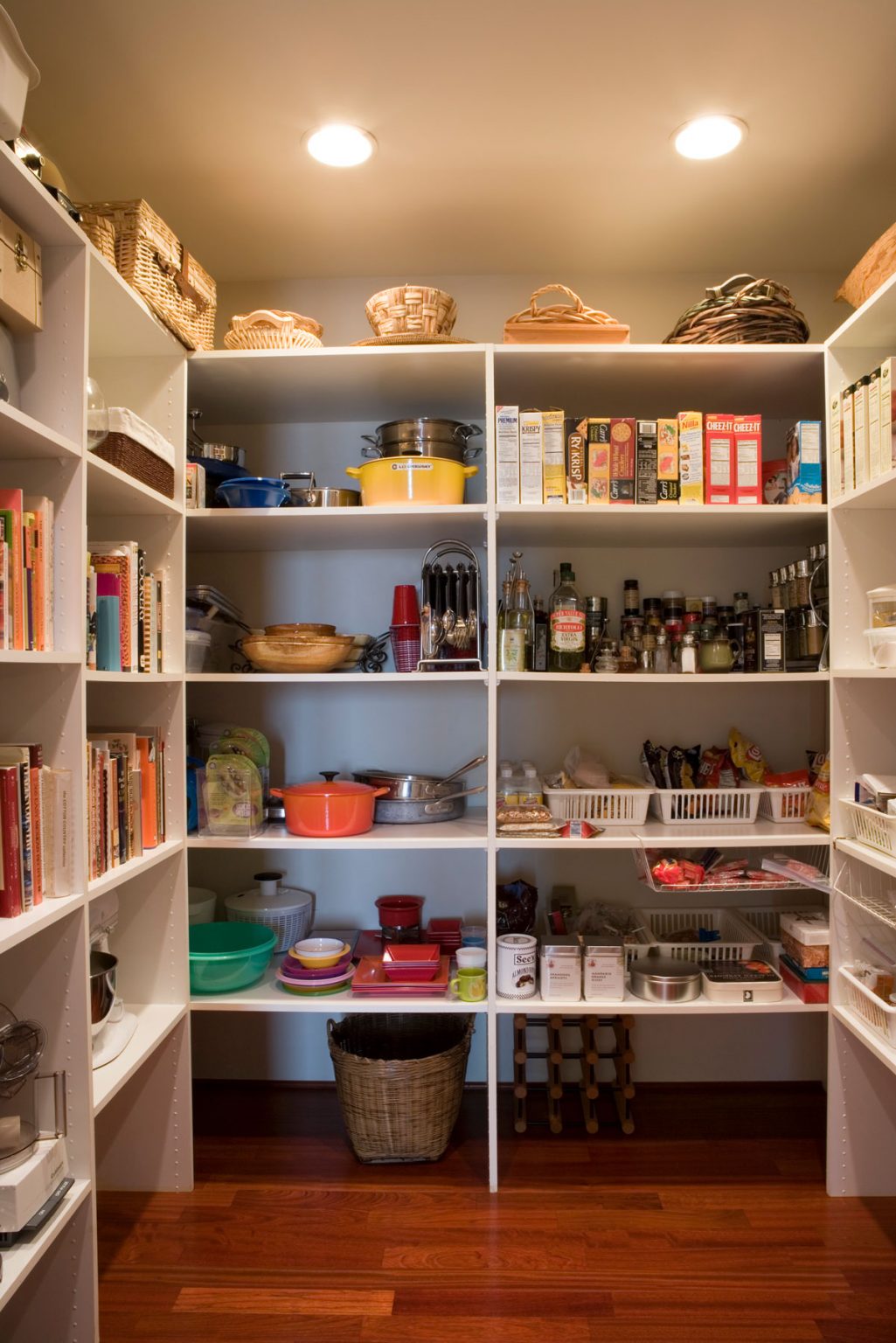 A very organized kitchen pantry filled with all the essentials.