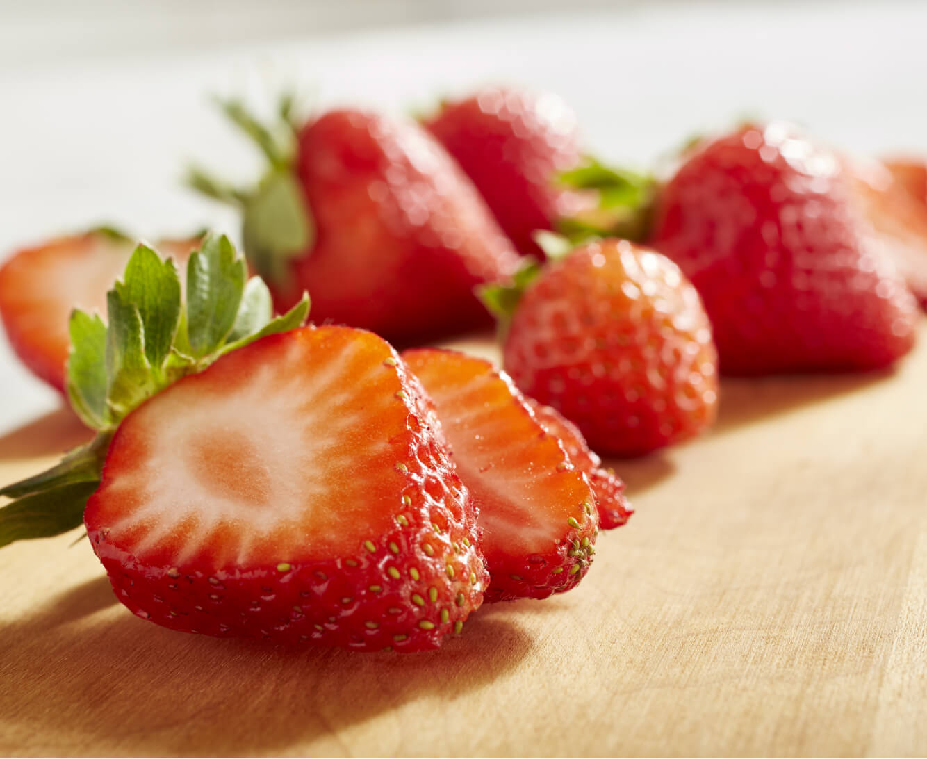 Freshly cut strawberries.