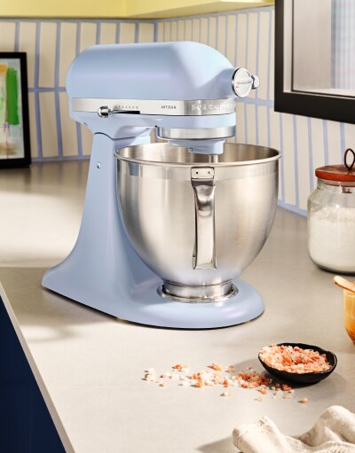 A KitchenAid® Stand Mixer in Blue Salt.