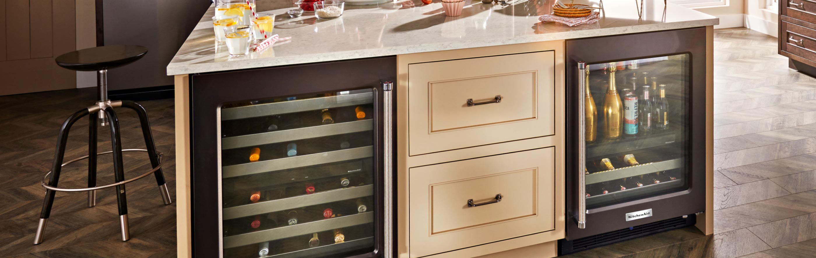 Two beverage centers in a kitchen