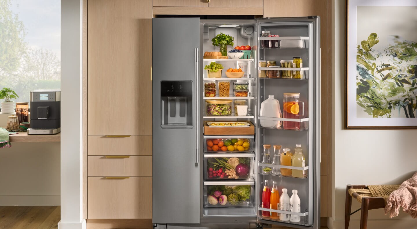 An open refrigerator