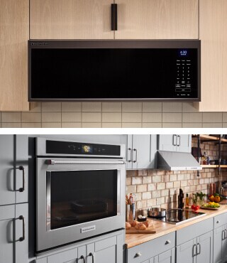 Top-and-bottom images of a microwave and a wall oven