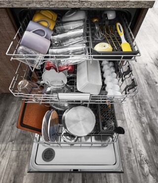 Dishes in a KitchenAid® dishwasher
