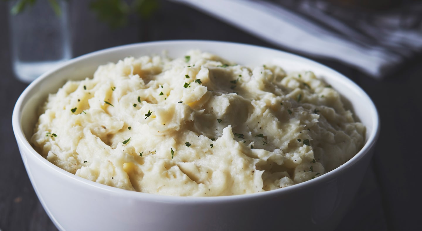 Mashed potatoes in white bowl Mashed potatoes in white bowl